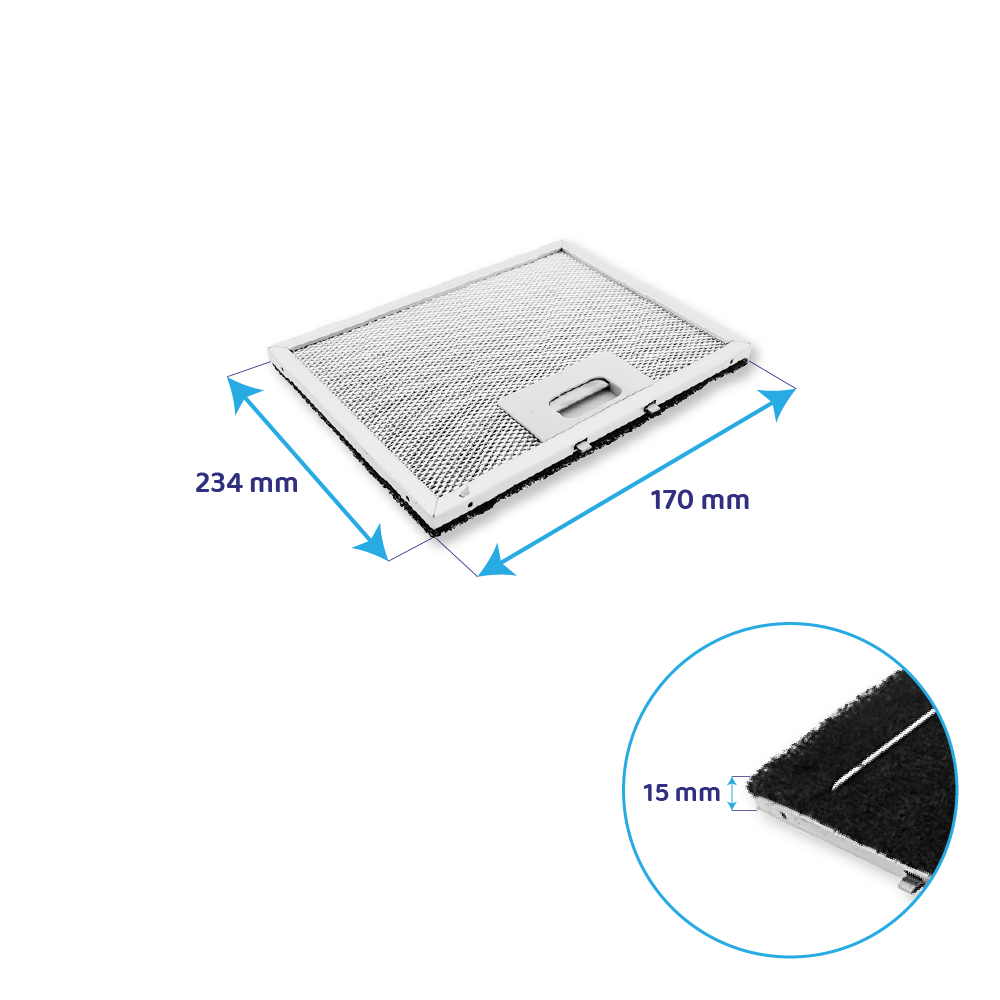Electrolux Metaalfilter met Koolstoffilter 234x170mm  077F2608A /  LFI514X