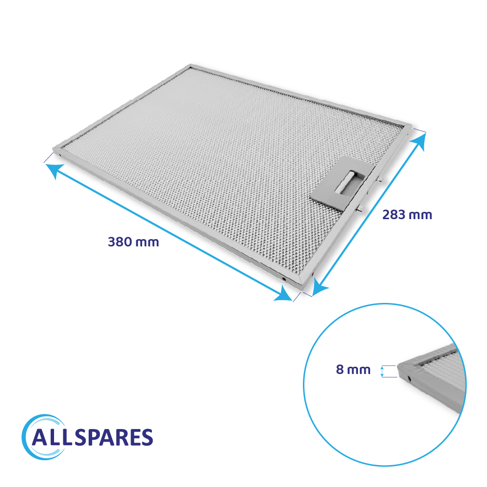 Metaalfilter 380x283x8mm geschikt voor Siemens 422872 / 00422872
