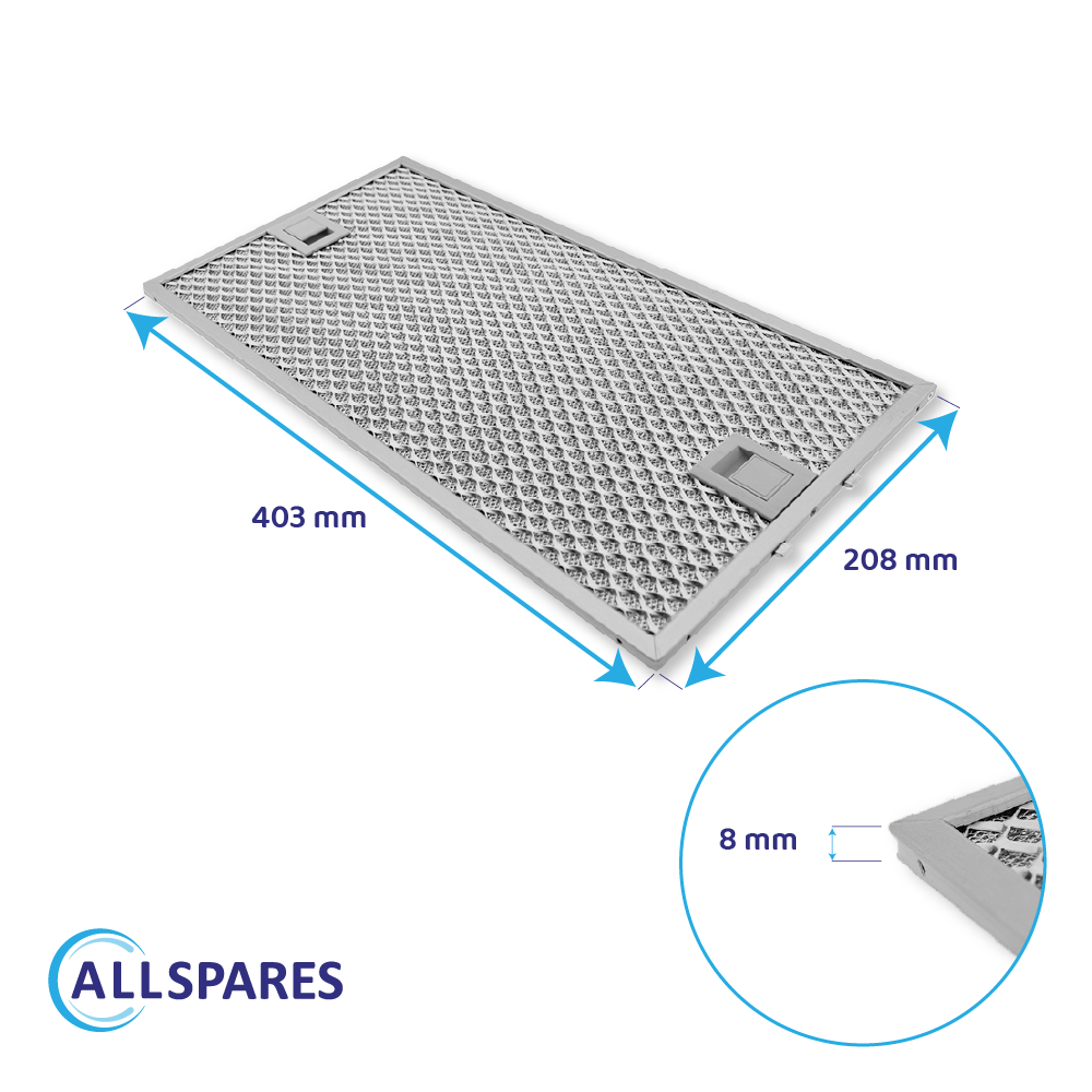 Metaalfilter 403x208mm geschikt voor Bosch 434107 / 00434107 (achter)