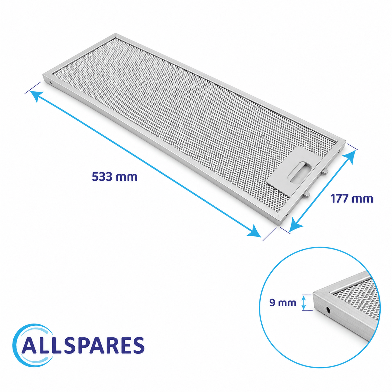 Metaalfilter 532x176x9mm geschikt voor Hotpoint-Ariston 481248058305