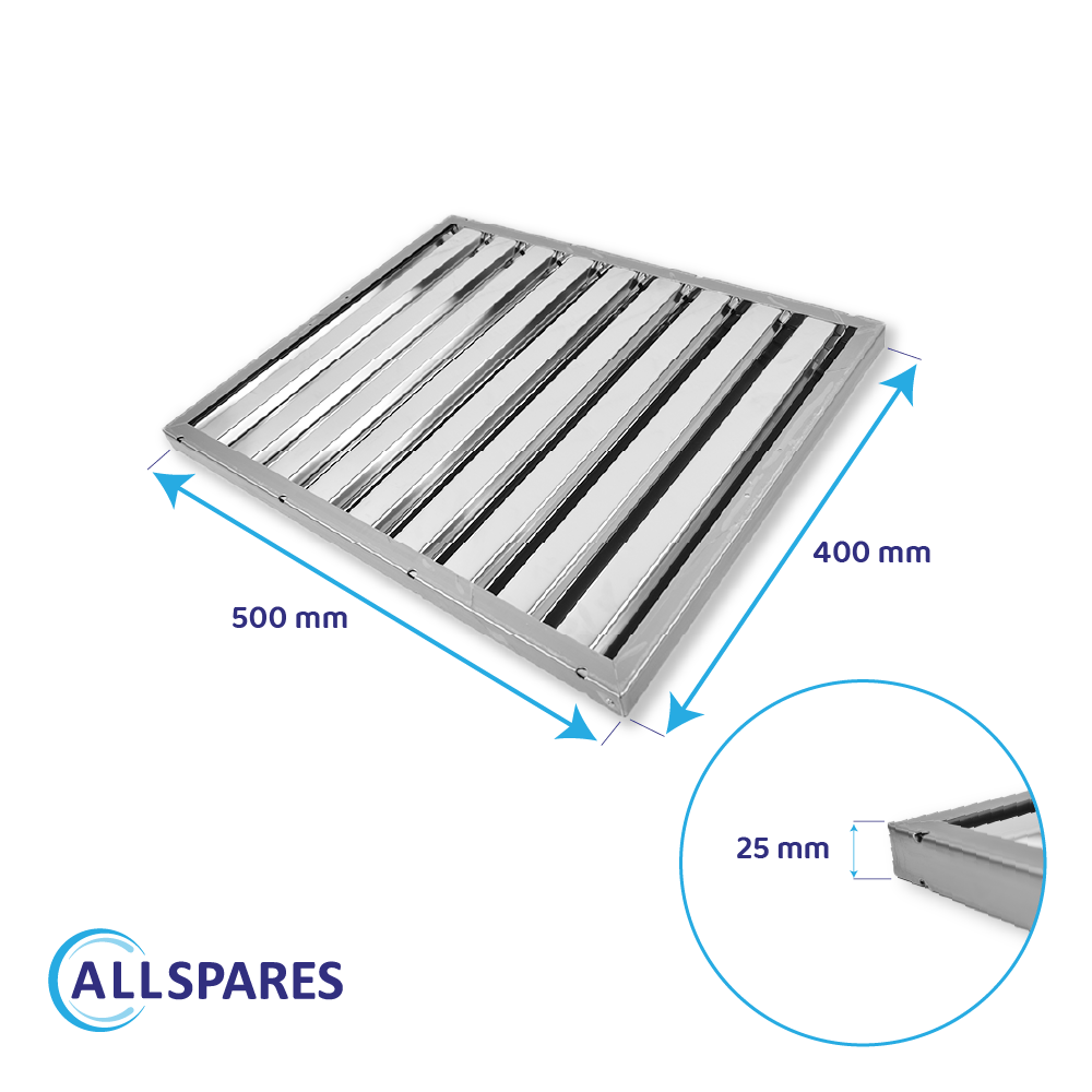 Lamellenfilter Zilver 400x500x25mm voor Horeca Afzuigkap
