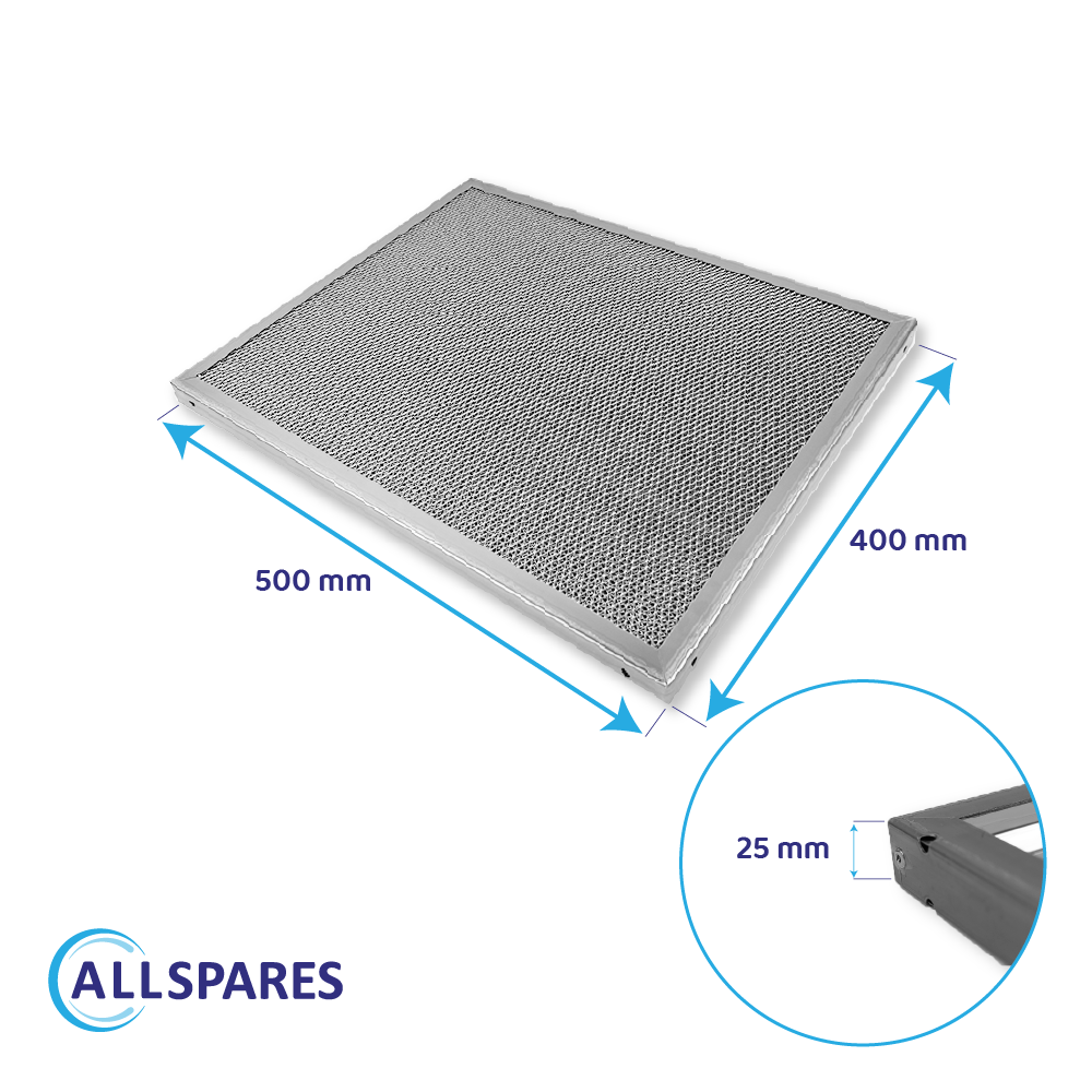 RVS Gaasfilter 500x400x25mm voor Horeca Afzuigkap